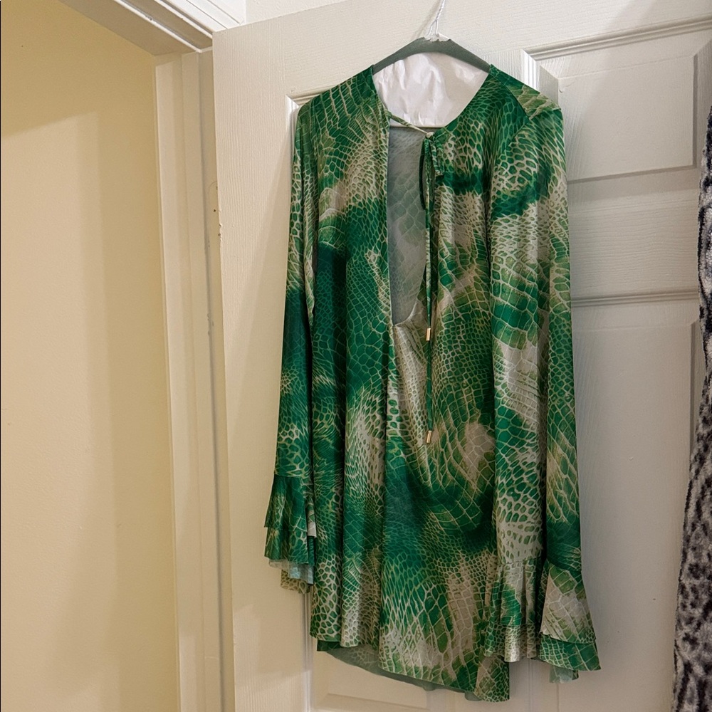 AFRM Green and Cream Snake Print Dress